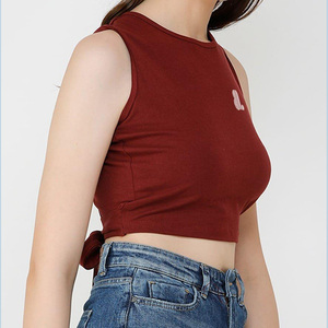 Women Solid Jersey Breathable Tank <b>Tops</b> <b>Sleeveless</b> Casual <b>Knitted</b> Spandex Cotton Front Logo O Neck ODM - Product Image 4