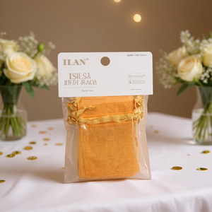 Sacchetti regalo in organza Ilan 10x15cm colore oro, confezione da 8 per regali di nozze - Product Image 2