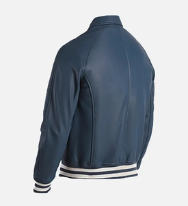 Blouson Bomber en Cuir Personnalisé pour Homme, Veste Décontractée Zippée Style Baseball avec Poignets Côtelés, Vêtement d'Extérieur Tendance Hiver, Fabricant OEM ODM - Product Image 4