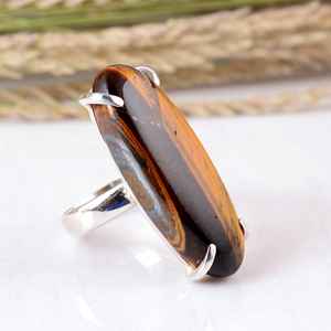Handmade SHYAM JEWELRS Unisex 925 Sterling Silver <b>Tiger</b> <b>Eye</b> <b>Ring</b> Natural Oval Gemstone Bezel Setting Statement Jewelry - Product Image 2