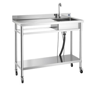 Lavello Commerciale in Acciaio Inossidabile per Cucina con Vasca Scorrevole e Rubinetto Acqua Calda/Fredda - Product Image 6