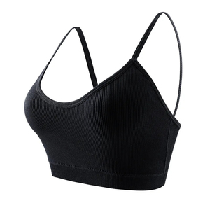 Soutien-gorge de sport sans couture en nylon respirant à maintien élevé, imprimé côtelé, col carré, bretelles halter, pour femme - Product Image 1