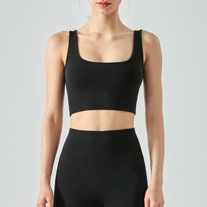 Soutien-gorge de sport pour femme en gros, maintien élevé, respirant, couleur unie, pour yoga, avec doubles bretelles, en Spandex/Nylon, logo frontal - Product Image 1