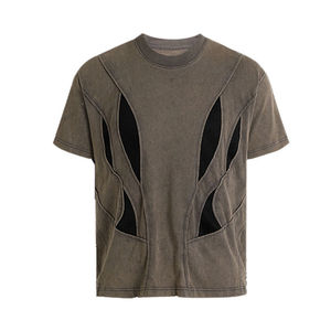 T-shirt tricoté à manches courtes pour homme, effet vieilli, 100 % coton, écologique, séchage rapide, délavage acide, double couche, style hip-hop - Product Image 1