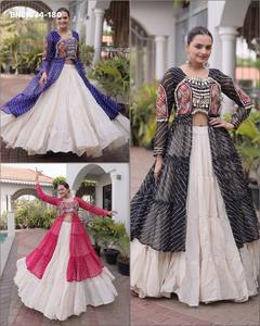 Festival wear Kora Cotton with Solid & Frill Pattern Full-Flared <b>White</b> <b>Lehenga</b>-Printed & Kutchhi Style work Kurti Woman Fashion - Product Image 5