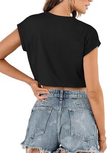 Chemise à manches courtes en tricot décontractée pour femmes, col rond, couleur unie, tissu doux, à porter au quotidien - Product Image 2