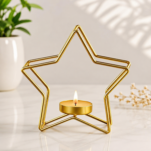 Gold Star <b>Tea</b> <b>Light</b> Holder Brass Candle Stand Home Decoration <b>Christmas</b> Decor Heat Resistant Metal Candle Holder - Product Image 1