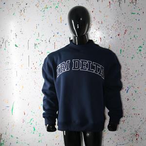 TRI DELTA NAVY BLUE <b>Mock</b> <b>Neck</b> Sweatshirt 100%NAVY BLUE Applique Embroidery wide <b>neck</b> Sweatshirt Finer Threads - Product Image 2