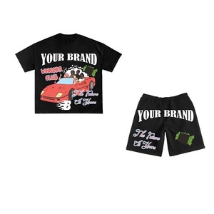 260 GSM Premium Cotton Black Women T Shirt Shorts <b>Set</b> Screen Print Custom Design Casual 100% Cotton T shirt & Short <b>Set</b> - Product Image 3