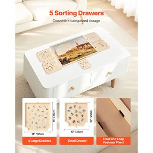 Mesa de Madera Portátil de 40x29 cm con 5 Cajones, Cubierta para Rompecabezas Giratorio de 2000 Piezas, Accesorios para Rompecabezas Diseñados para Adultos - Product Image 4
