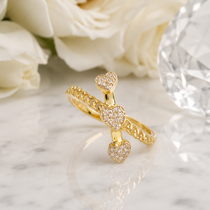 Premium 14K <b>Gold</b> Cross Style <b>Ring</b> with Heart Shape Diamond Look Stones Designer Jewelry for Women Buyers - Product Image 2