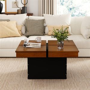 Elegante Tavolino da Caffè Quadrato Moderno in Stile Giapponese con Impiallacciatura in Legno Okume, Noce e Nero, con 4 Sezioni di Stoccaggio per Soggiorno - Product Image 3