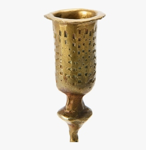 <b>Antique</b> Gold Textured <b>Brass</b> Finish Taper Candle Holder with Slim Stem and Broad Round Base for Vintage Tabletop Decor Accent - Product Image 2