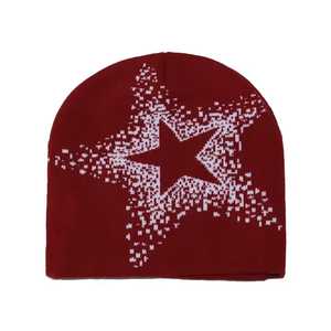 Design Your Own Beanie Hat <b>Winter</b> <b>Cap</b> Solid Color Casual Style 56-58CM Flock Print Star Pattern Outdoor Use Geometric Design - Product Image 2