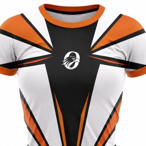 เสื้อฟุตบอลแขนสั้นสีส้มและสีดำสำหรับผู้หญิง แต่งด้วยสีขาว ระบายอากาศได้ดี เหมาะสำหรับการฝึกซ้อม - Product Image 3