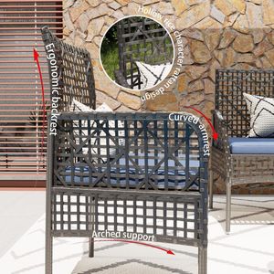 Set di Mobili da Giardino in 4 Pezzi, Sedie in Rattan PE con Tavolo in Vetro Temperato e Cuscini Morbidi - Product Image 4