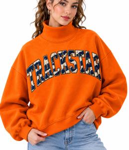Sudadera Oversize de Algodón Polar para Mujer, Personalizada con Aplique de Letras en Gingham Azul Marino, Cuello Simulado, Estilo Urbano Casual de Invierno - Product Image 1