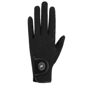 Guante de equitación de gamuza sintética, diseño híbrido en tono negro completo con panel en contraste con curva en S, cuero sintético - Product Image 4