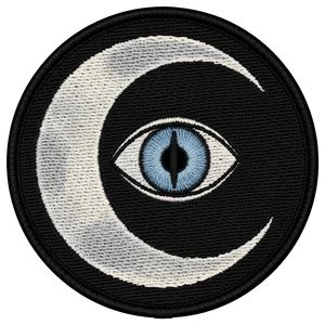 Insignia Masónica de Luna Creciente y Ojo que Todo lo Ve, Parche Bordado Personalizado de la Francmasonería, Símbolo de Ojo Azul Circular en Tela Negra - Product Image 1