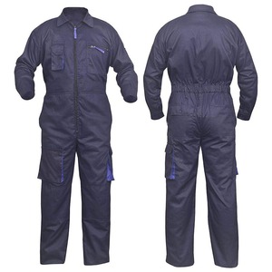 Men Work Coverall Cotton Dust Proof Full Zip Front Pocket Design Dark Blue Uniform - Product Image 4