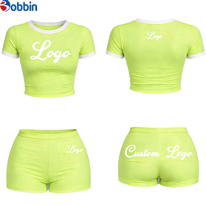 Women's Shorts Sets Summer Outfits Custom Logo Shorts Set Summer Women Clothes Women's Basic Short Sleeve Crew Ribbed 2-Pcs Set - Product Image 6