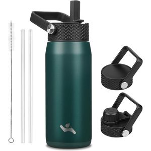 Borraccia Termica in Acciaio Inossidabile da 20oz con 3 Coperchi Antigoccia, Bottiglia Senza BPA con Tappo per Cannuccia e Coperchio Flessibile per Uso in Palestra - Product Image 1