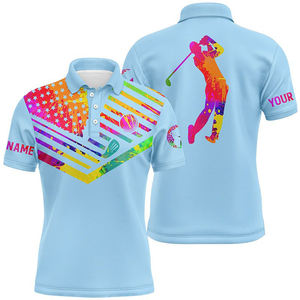 Polo de golf bleu pour homme RICSA INTERNATIONAL, col rond, imprimé par sublimation, polyester à séchage rapide, logo personnalisé, design sur le devant - Product Image 1