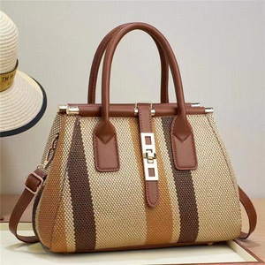 Fashion Striped Woven Polyester Tote Handbag PU Shoulder Bag Crossbody Purse Single <b>Strap</b> Zipper Closure for Easter Daily Travel - Product Image 2