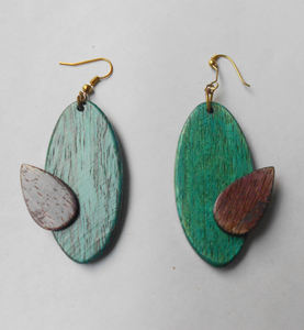 Modern Wood & <b>Brass</b> Leaf Earrings - Handcrafted Teak Wood Drop Earrings with Gold <b>Brass</b> Hoop Minimalist Statement Jewelry - Product Image 3