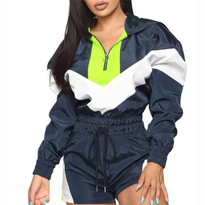 2025 Latest Design Women's High Quality Breathable Eco-Friendly Lightweight Windbreaker Crop Jacket Short <b>Set</b> Solid Spring - Product Image 4