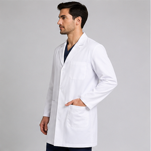 Blouse de laboratoire blanche en gros pour hommes, uniforme de médecin à manches longues, vêtement de travail médical respirant en polycoton, logo hôpital pharmacie - Product Image 1
