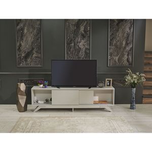 Mobile TV FurnisHome Store Luxia 67 Pollici Stile Mid-Century Moderno Grigio con 2 Ante Scorrevoli e 2 Ripiani, Unità a 4 Cassetti - Product Image 5