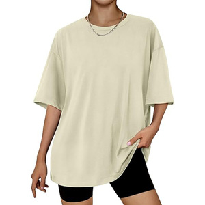 Camiseta Oversize de Cuello Redondo para Mujer, Color Liso, Manga Corta, Ajuste Holgado, 100% Algodón Jersey, Transpirable, Ecológica, Hombro Caído - Product Image 5