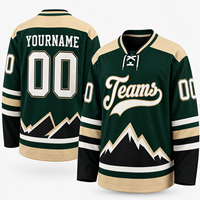 Jersey Hoki Es Kustom Hijau Krem Seragam Tim Lengan Panjang Bernapas Cepat Kering Jersey Pertandingan Pemasok Manufaktur OEM