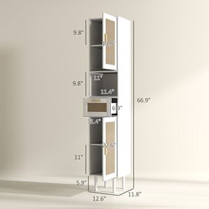 67\" <b>Tall</b> White Bathroom <b>Storage</b> Cabinet European-Design Minimalist Freestanding Narrow Cabinet Rattan Doors Adjustable Shelves - Product Image 3