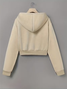 Sweat-shirt court à capuche zippé pour femme, en coton tricoté, avec logo personnalisé de haute qualité, manches longues, style décontracté, idéal pour l'automne - Product Image 2