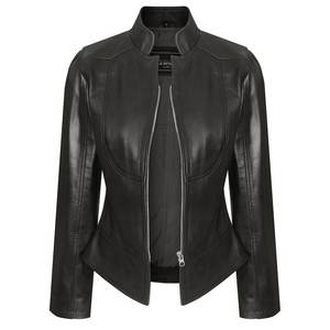 เสื้อแจ็คเก็ตมอเตอร์ไซค์หนังแกะสำหรับผู้หญิง - แจ็คเก็ตนักขี่มอเตอร์ไซค์สีดำทรงเข้ารูป - Product Image 3