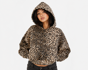 Sudadera con capucha de forro polar con estampado de leopardo y corte cropped para mujer, estilo oversize holgado, con estampado de guepardo y camuflaje, unisex - Product Image 1