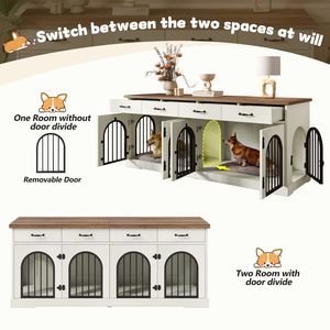 70.8\" Large Dog <b>Crate</b> Furniture with Removable Divider Door & 4 <b>Storage</b> Drawers Indoor Kennel End Table for 2 Dogs - Product Image 4