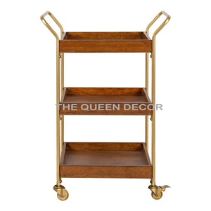Chariot de service rectangulaire en acier inoxydable avec plateau en verre et marbre, style américain, pour la maison et le salon - Product Image 4