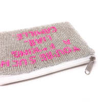 Dompet Koin Ramah Lingkungan Tahan Lama dengan Manik-Manik Buatan Tangan, Kutipan Lucu, Teks Kustom, Bordir Manik-Manik, Resleting, Dompet Kompak