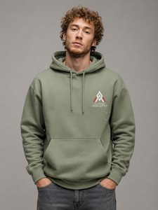 เสื้อฮู้ดผู้ชาย Aliroz Industry สีเขียวมะกอกล้วน ผ้าฝ้ายเฟรนช์เทอร์รี่ สวมใส่สบายๆ ในฤดูใบไม้ร่วง ดีไซน์กระเป๋าโลโก้ด้านหน้า - Product Image 1