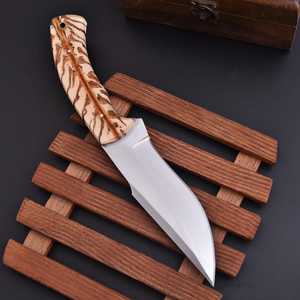 Couteau de chasse à pointe fixe en acier inoxydable forgé à la main, lame droite tranchante, manche en forme de cône de pin, étui en cuir, personnalisable OEM - Product Image 2