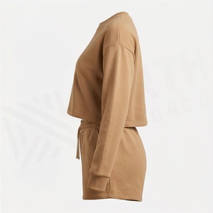 2 Piece High Quality Formal Solid Above Knee Home Wear Suit Short Sleeve T Shirt and Shorts <b>Twin</b> <b>Set</b> for Women - Product Image 3