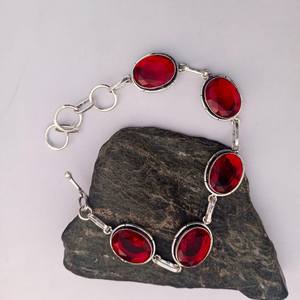 Beautiful <b>Red</b> Garnet Statement <b>Bracelet</b> 925 Sterling Silver Handmade Jewelry Gift For Women Birthday Elegant - Product Image 3