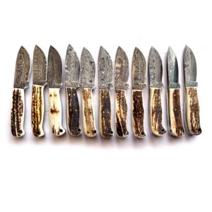 Couteaux de Bushcraft de qualité industrielle, couteau de chasse Skinner, personnalisable OEM, lame non interchangeable, acier Damas, corne de bélier - Product Image 1