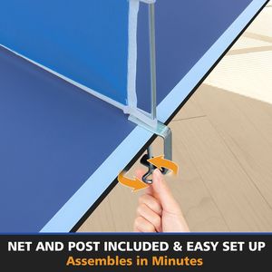 Tavolo da Ping Pong Pieghevole e Portatile Blu da 2,4 m (8ft) di Medie Dimensioni, con Piano in MDF e Rete, per Giochi al Coperto - Product Image 3