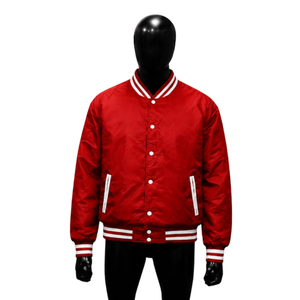 <b>RED</b> VARSITY BOMBER JACKET MEN Solid Color Preppy Style Turn-down Collar Regular Fit <b>Wool</b> Material Winter Wear Heated Breathable - Product Image 1