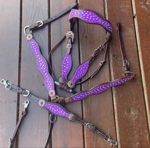 Ensemble de luxe de têtière et de collier de poitrail pour cheval en cuir véritable, couleurs assorties, taille personnalisable, design magnifique, fait main - Product Image 3