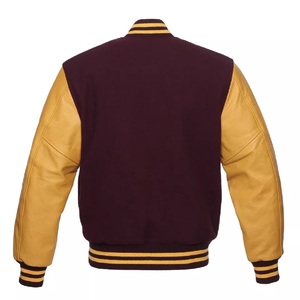 Veste universitaire en laine jaune doré marron avec manches en cuir véritable de vache - Product Image 2